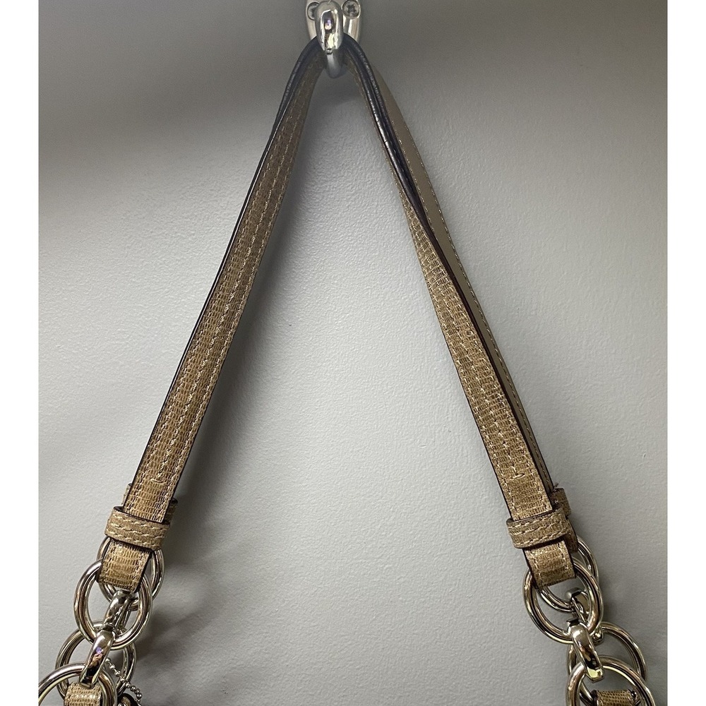 COACH ALEXANDRA CHAIN LINK CLOVER SIGNATURE C SHOULDER BAG- Tan&blue Needs Clean - Picture 12 of 16